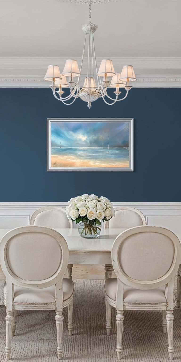 Peinture marine. Encadrement idéal : Cadre d'épaisseur moyenne argenté brillant ou cadre fin noir.