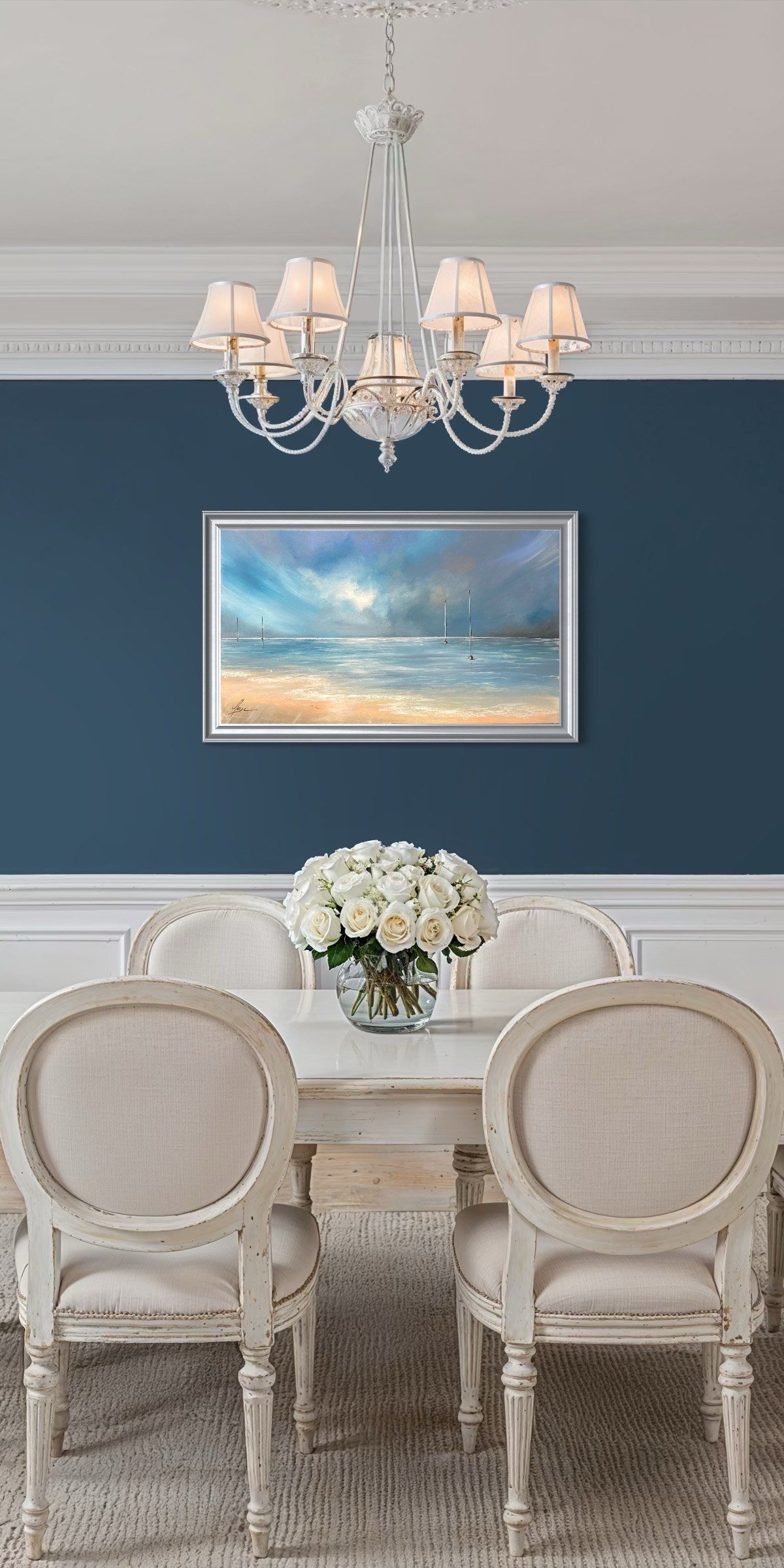 Peinture marine. Encadrement idéal : Cadre d'épaisseur moyenne argenté brillant ou cadre fin noir.